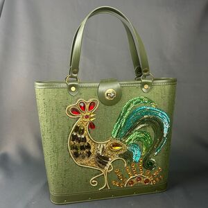Vintage MCM 1960's Jewel Rooster Chicken Kit Purse Handbag